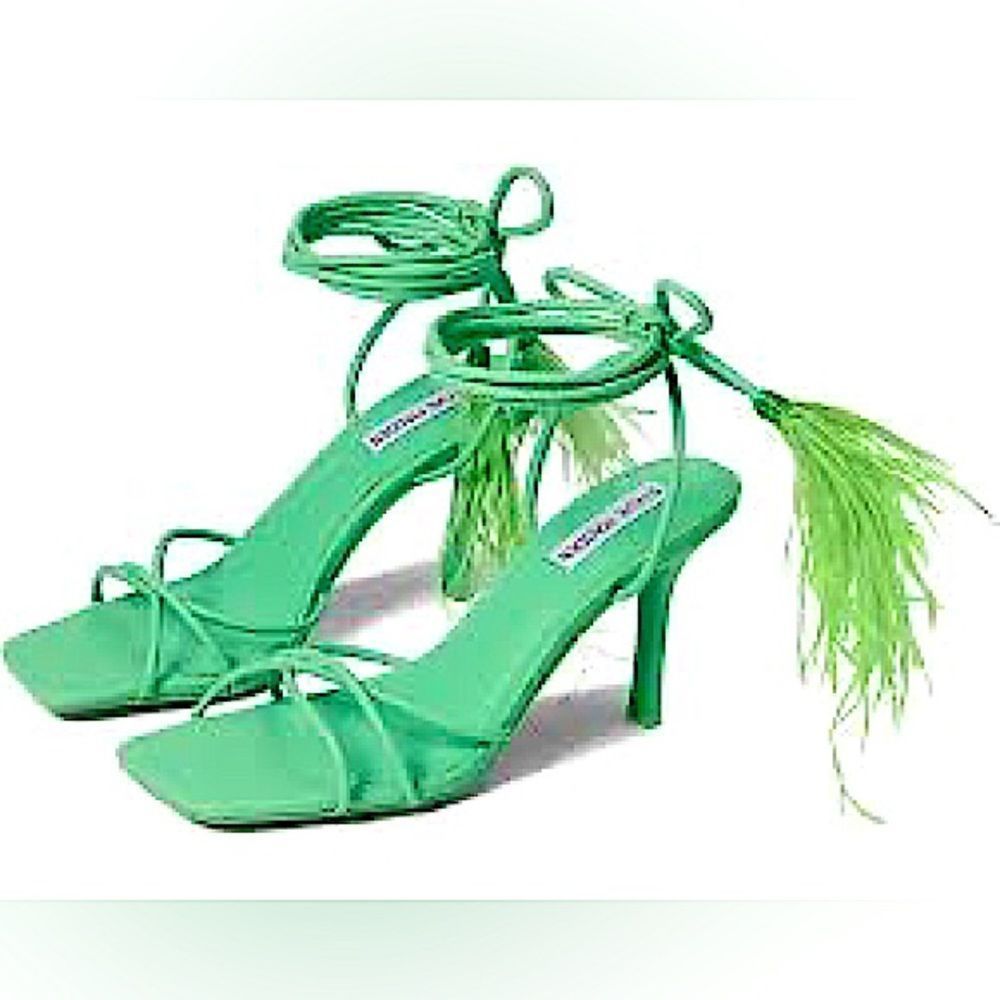 Steve Madden Bryden Lace-Up Feather Green Dress Heel Sandals NWOT $110